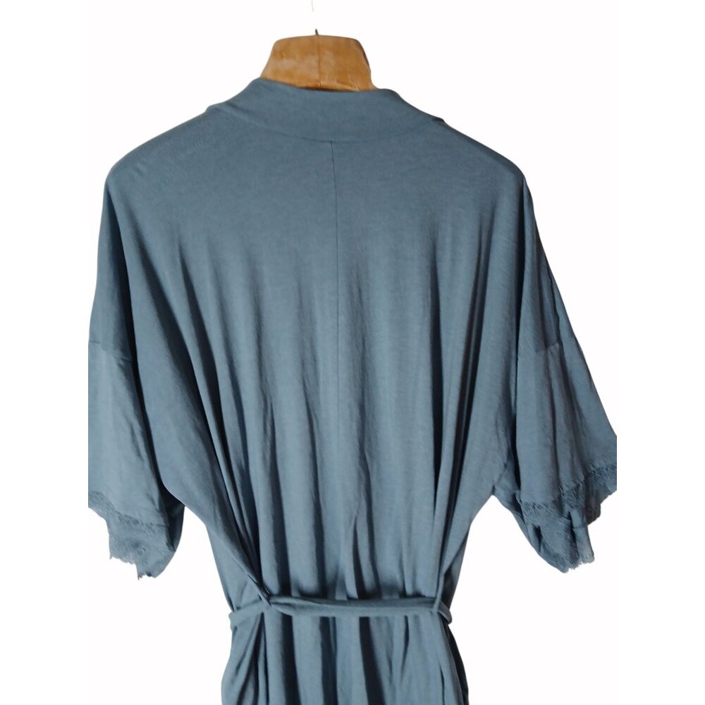 Cacique Sleep Womens Blue Kimono Robe With Lace Trim Adjustable Waist Tie Size 2 - Picture 7 of 16